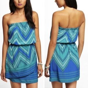 Express Strapless Dress in Teal and Royal Blue